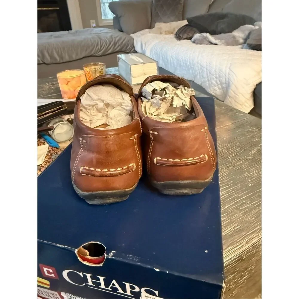 Chaps Bomarc Tan ( Brown) Memory Foam Leather Loafers sz 10